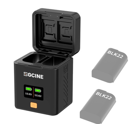 Caixa carregadora dupla USB-C ZGCINE PS-BLK22 com carregamento rápido PD para Panasonic DMW-BLK22, compatível com LUMIX S5 S5M2 S5M2X S9 GH7 GH6 GH5M2 GH5S GH5 G9 G9M2, sem bateria embutida