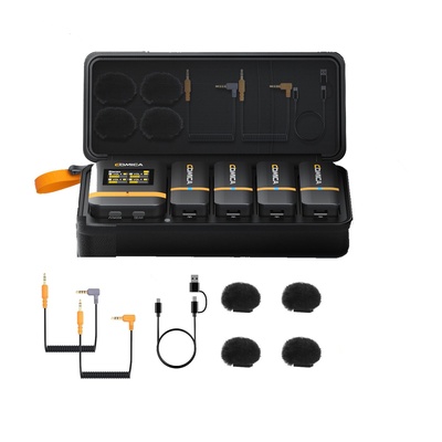 Sistema de microfone de lapela sem fio COMICA Vimo Q de quatro canais com 4 transmissores e 1 receptor com estojo de carregamento para gravação de vídeo por telefone, entrevistas com YouTubers e Vloggers