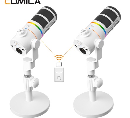 Microfone dinâmico USB COMICA D10 Pro D Combo XLR com receptor e suporte para microfone de mesa para jogos/gravação de TikTok/podcast, com suporte para botão de silenciamento de luz RGB para PC, smartphone, computador, Mac, PS4/5 (branco)
