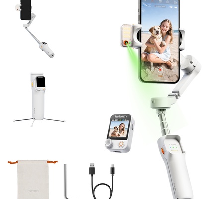 Hohem iSteady V3 Ultra Estabilizador Gimbal para iPhone, Gimbal para celular com rastreamento de IA e luz de preenchimento, haste extensível e tripé integrados, controle remoto removível, estabilizador para vlog, TikTok (branco)