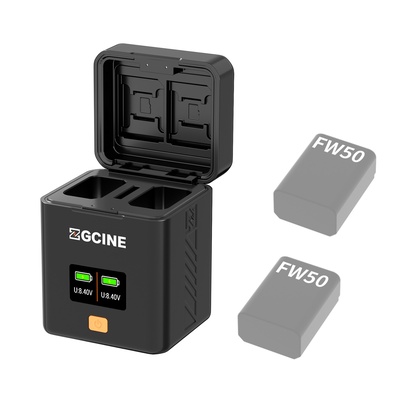 Caixa carregadora ZGCINE PS-FW50 com dois USB-C e carregamento rápido PD para bateria Sony NP-FW50, compatível com Sony a6500, a6300, a6000, a7, a7s, a5100, a5000, a7r, a7 ii e mais, sem bateria embutida