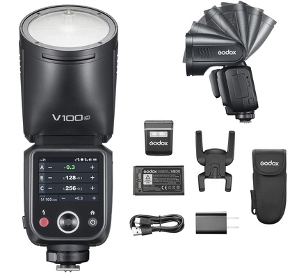 Godox V100C V100 C V100-C Versão EUA Flash de cabeça redonda para câmera Canon Speedlite Speedlight, 100 Ws 2.4G TTL1/8000 HSS, 400 flashes de potência total, bateria de íons de lítio de 7,2 V/2980 mAh, tempo de reciclagem de 1,7 s