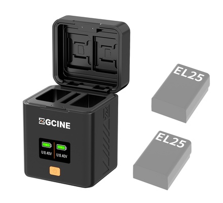 Caixa carregadora ZGCINE PS-EL25 Dual USB-C com carregamento rápido PD para bateria Nikon EN-EL25 / EN-EL25a, compatível com Nikon Z30 Z50 Z fc, NÃO possui bateria embutida