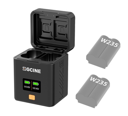 Caixa carregadora ZGCINE PS-W235 com dois USB-C e carregamento rápido PD para bateria NP-W235, para GFX100RF, XT5, XT4, VG-XT4, XS20, GFX50S II, GFX100S, XH2, XH2S e mais, NÃO possui bateria embutida
