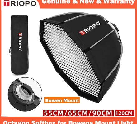 Triopo K2 Softbox | Dobrável Octagon Softbox | Opções de tamanhos versáteis: Disponível em diâmetros de  65cm, este softbox adapta-se a várias configurações de iluminação. Bowens Mount Compatibility: Projetado para unidades de flash Bowe