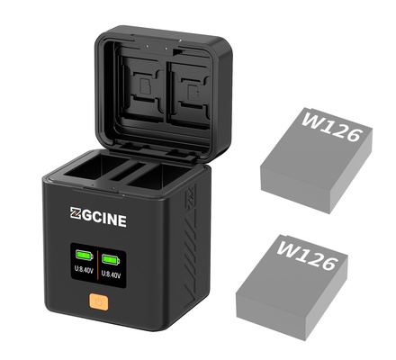 Caixa carregadora dupla USB-C ZGCINE PS-W126 com carregamento rápido PD, compatível com Fuji XT30II X100VI X-M5 XS10 XT3 XT2 XT1 XT30 XT20 XT10 X100V XT200 XT100 X100F XA7 XE3 XPro3 XPro2 XPro1 XE1 XE2 XE2S