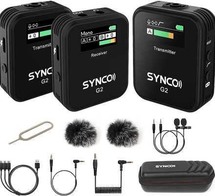 Synco g2 a2 g2a2 pro 2.4g microfone de lapela sem fio para câmera smartphone vlogging streaming youtube vs rode go ii