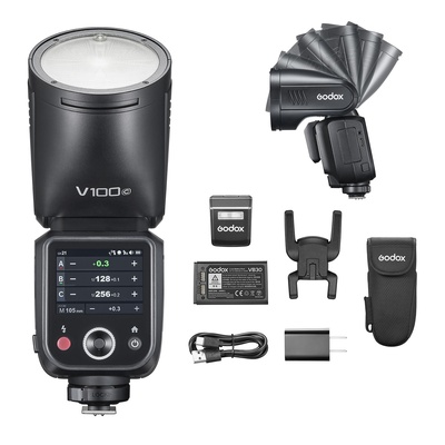 Godox V100N V100 N V100-N Versão EUA Flash de cabeça redonda para câmera Nikon Speedlite Speedlight, 100Ws 2.4G TTL1/8000 HSS, 400 flashes de potência máxima, bateria de íons de lítio de 7,2V/2980mAh, tempo de reciclagem de 1,7s