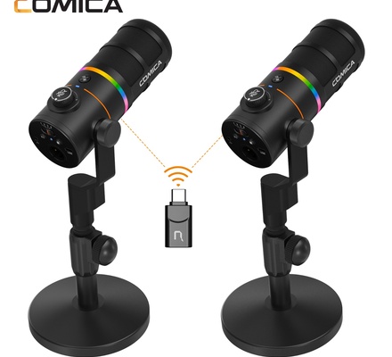 Microfone dinâmico USB COMICA D10 Pro D Combo XLR com receptor e suporte para microfone de mesa para jogos/TikTok/gravação de podcast, com suporte para botão de silenciamento de luz RGB para PC, smartphone, computador, Mac, PS4/5 (preto)