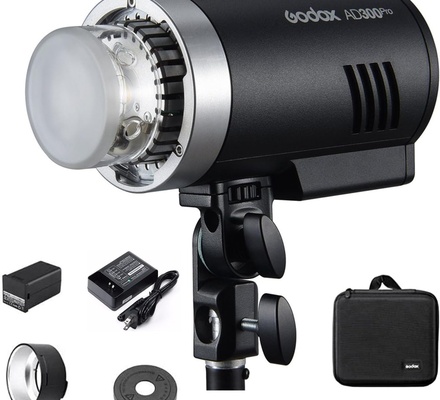 Godox AD300 Pro AD300Pro Luz estroboscópica para ambientes externos, flash de estúdio monolight TTL HSS de 300 Ws, bateria de lítio de 2600 mAh, lâmpada de modelagem de 12 W, compatível com Canon, Sony, Nikon, Fuji, Olympus e Panasonic