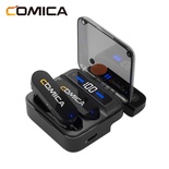 Microfone de lapela sem fio Vimo S-MI da Comica, dois transmissores e um receptor com estojo de carregamento para iPhone e iPad, mini microfone para entrevistas, transmissão ao vivo, vlogs e gravação de vídeo, preto
