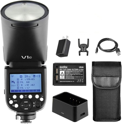 Godox V1-F Flash Speedlite para Fujiflim, 76Ws 2.4G X Wireless TTL 1/8000 HSS Speedlight, Reciclagem de 1,5s, 480 Flashes de Potência Total com Bateria Recarregável
