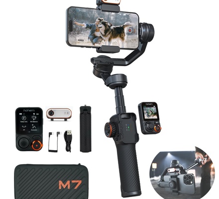 Hohem iSteady M7 Estabilizador de gimbalpara smartphone, gimbal de 3 eixos para telefone, estabilizador de gimbal para iPhone e Android, sensor de rastreamento por IA com luz de preenchimento, controle remoto com tela sensível ao toque removível de 1,4"