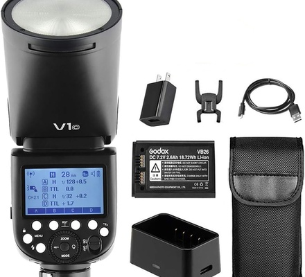 Godox V1-N Flash Speedlite para Nikon, 76Ws 2.4G X Wireless TTL 1/8000 HSS Speedlight, Reciclagem de 1,5s, 480 Flashes de Potência Total com Bateria Recarregável