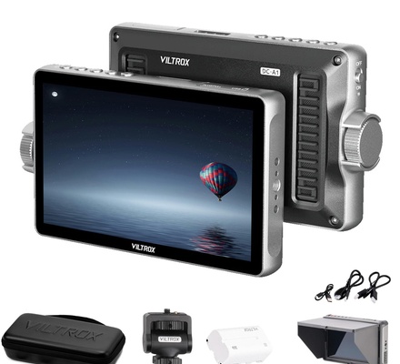 Monitor de campo para câmera VILTROX DC-A1 de 7" e tela sensível ao toque ultrabrilhante de 2800 nits, entrada/saída HDMI 4K, resolução Full HD 1920x1080, monitor externo DSLR com ventoinha de resfriamento, proteção solar, pico, LUT 3D, cor falsa